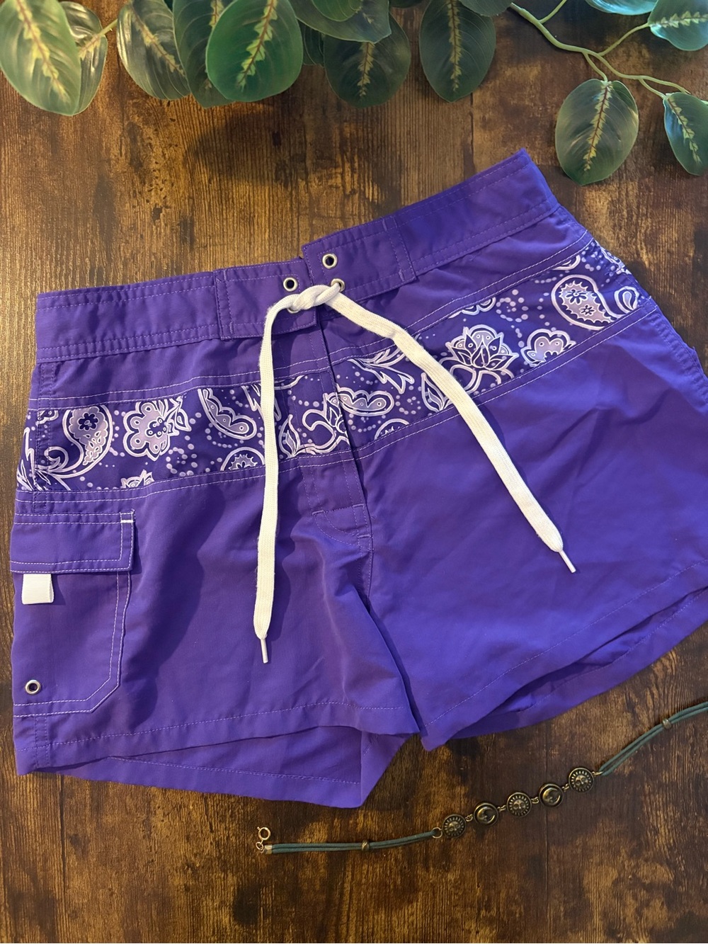 Kanu Surf Purple Bandana Print Women's Swim Shorts